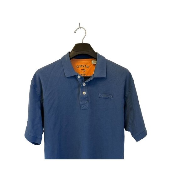 ORVIW Cotton Piques Polo Shirt Washed Blue Orange Details Size Large - Picture 2 of 7